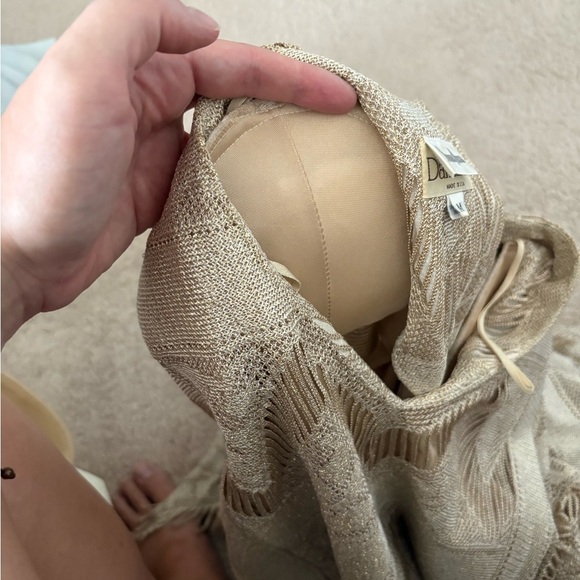 Vintage Damiano Neiman Marcus Metallic Gold Knit Fringe Maxi Dress M - Picture 6 of 13